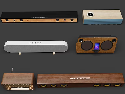 Modern TV Stand With Wooden Design And Soundbar Speakers For Home Theater Setup 3d model