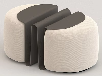Modern Round Upholstered Stools with Beige Seats and Dark Gray Tops 3d model