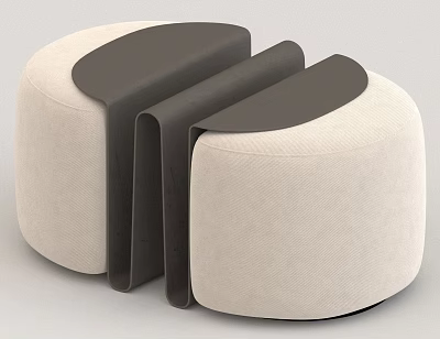 Modern Round Upholstered Stools with Beige Seats and Dark Gray Tops 3d model
