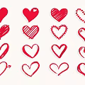 Red Hand Drawn Heart Illustrations Collection With Various Styles And Designs 3d model