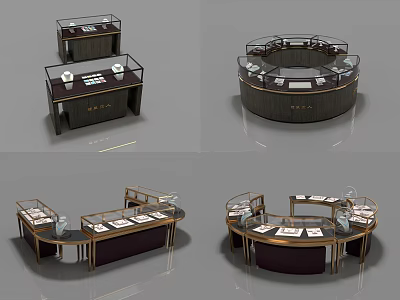 Modern Retail Jewelry Display Cabinets With Glass Showcase And Metal Frame 3d model