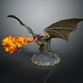 Detailed Mythical Dragon Figure Standing On Stone Base With Spread Wings And Flaming Breath