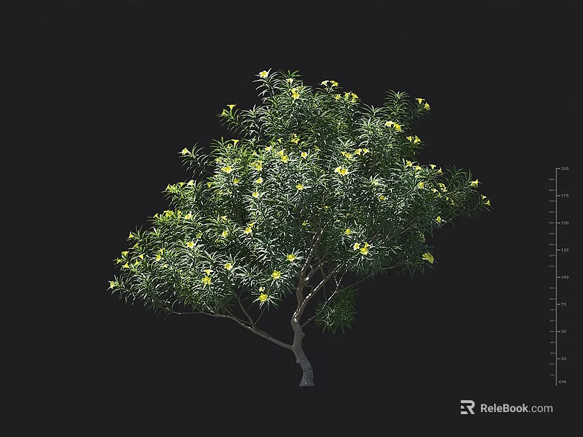 Tree Shaped Decorative Light With Green Leaves And Yellow Flowers On Black Background 3d model 