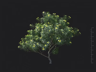 Tree Shaped Decorative Light With Green Leaves And Yellow Flowers On Black Background 3d model