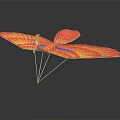 Colorful Paper Bird Model With Orange Red Wings And Wire Stand On White Background