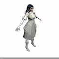 Woman With Dark Blue Hair Wearing Green Vest White Lace Sleeves Black Gloves Long Boots