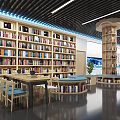 Modern Spacious Library Interior With Shelves Books Reading Tables And Chairs