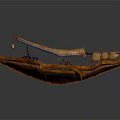 Traditional Wooden Boat With Canvas Awning And Wooden Paddle Hull Structure