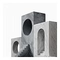 Modern Minimalist Gray Marble Decorative Ornament Set with Geometric Hollow Circular Arch and Step Designs