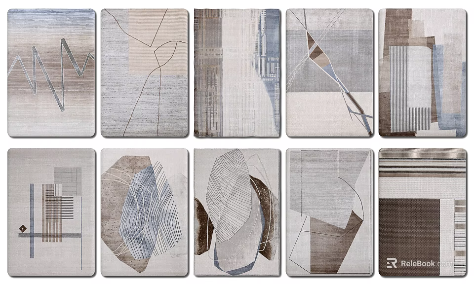 Square Rugs With Geometric Patterns Neutral Tones Modern Minimalist Home Decor 3d model