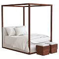Modern Four Poster Double Bed With Wooden Frame White Bedding And Footstools