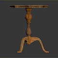 Vintage Wooden Functional Table With Scalloped Top And Curved Carved Legs