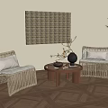 Quiet style leisure chair tea table combination 3d model