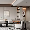 Modern Living Room Interior With White Sofa Coffee Table Area Rug And Decorative Painting