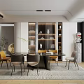 Restaurant sideboard dining table and chair combination 3d model