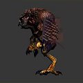 3D Fantasy Owl Creature With Purple Orange Feathers Large Sharp Claws And Big Orange Eyes