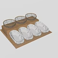 Wooden Display Shelf With Metal Wire Baskets And White Fabric Lined Containers On Slatted Base