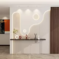 Modern Entryway Hallway with Curved Wall LED Strip Lighting and Decorative Figurines on Floating Shelf