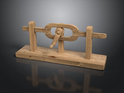 Handmade Wooden Mechanical Equipment With Vertical Posts Circular Frame And Base 3d model
