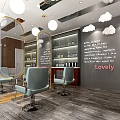 Modern Beauty Salon Interior With Mirrors Chairs Pendant Lights And Product Display Shelves