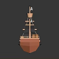 Vibrant Orange Water Transport Ship With Two Masts Wooden Barrels And Stern Decoration