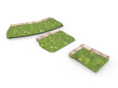 Three Green Grass Covered Arched Garden Decor Pieces With Stone Edges 3d model