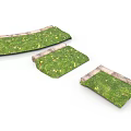 Three Green Grass Covered Arched Garden Decor Pieces With Stone Edges
