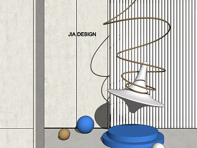 Decorative Ornament Set With Spiral Rope White Hat Shaped Blue Brown Balls And Blue Base 3d model