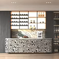 Stylish Wine Cabinet With Wine Racks Marble Countertop Zebra Patterned Design And Coffee Machine