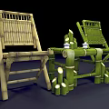 Natural Bamboo Table And Chair Set With Rustic Design And Sturdy Structure 3d model