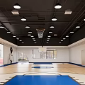 Bright Indoor Activity Space With Wooden Blue Flooring Yellow Fences And Colorful Number Circles
