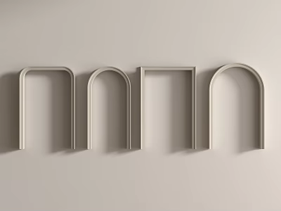 Modern Minimalist Wall Decor With Various Shaped Metal Frames On Light Colored Wall 3d model