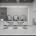 Modern Hair Salon Interior With White Cabinets Mirrors And Black Salon Chairs