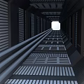 Cartoon Scene Sci Fi Tunnel With Metallic Structure Long Corridor Grid Floor And End Light 3d model