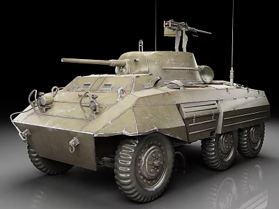 Vintage Military Armored Vehicle With Turret Machine Gun And Six Wheels 3d model
