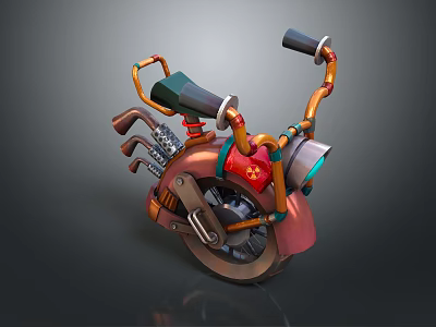 Vintage Style Motorcycle With Copper Body Mechanical Details And Red Accents Black Seat 3d model
