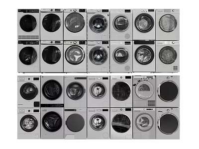 Different Washing Machine Models Arranged In Rows For Display Collection 3d model
