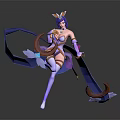 Game Movie Character 3D Model Dynamic Pose With Purple Hair Decorative Outfit And Flowing Ribbons