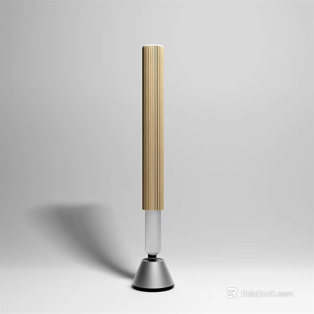 Vertical Wooden Striped Columnar Speaker With Silver Base And Modern Design 3d model