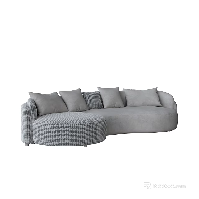 Modern Gray Irregular Shaped Sofa With Curved Design And Plush Pillows 3d model