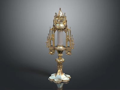 Elegant Golden Candle Lamp With Ornate Tower Design And Transparent Center 3d model