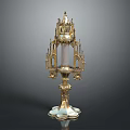 Elegant Golden Candle Lamp With Ornate Tower Design And Transparent Center