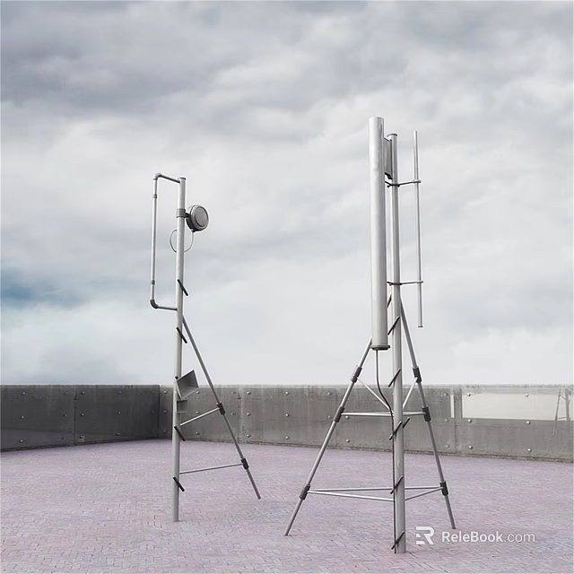 Metal Structure Industrial Equipment With Brackets And Antenna Installed On Rooftop Under Cloudy Sky 3d model 