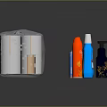 Household Supplies Including Silver Tissue Pack And Colorful Pump Bottles