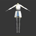Stylish White Coat With Yellow Trim Long Sleeves And Blue Skirt Design