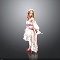 Elegant Woman in White Red Lace Dress With Red Hair Accessory And Red Shoes