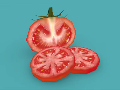 Fresh Red Tomato Vegetable With Whole And Sliced Pieces On Blue Background 3d model