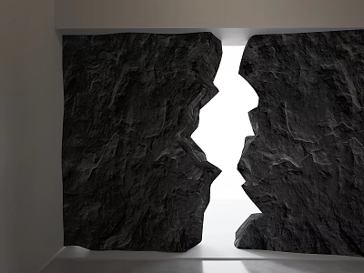 Black Rock Texture Background Wall With Cracked Gap And White Light Through 3d model