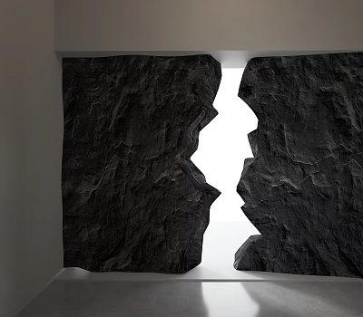 Black Rock Texture Background Wall With Cracked Gap And White Light Through 3d model