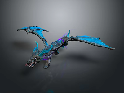 Fantasy Mythical Dragon Creature With Blue Purple Wings And Glowing Features 3d model